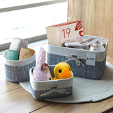 Homestic Pack of 4 Bamboo Storage Basket With Liner|Fodable Storage Organizer|Box For Cloth, Toiletry, Bathroom|Capacity 12.9L, 6L, 3L, 3.3L|GREY|